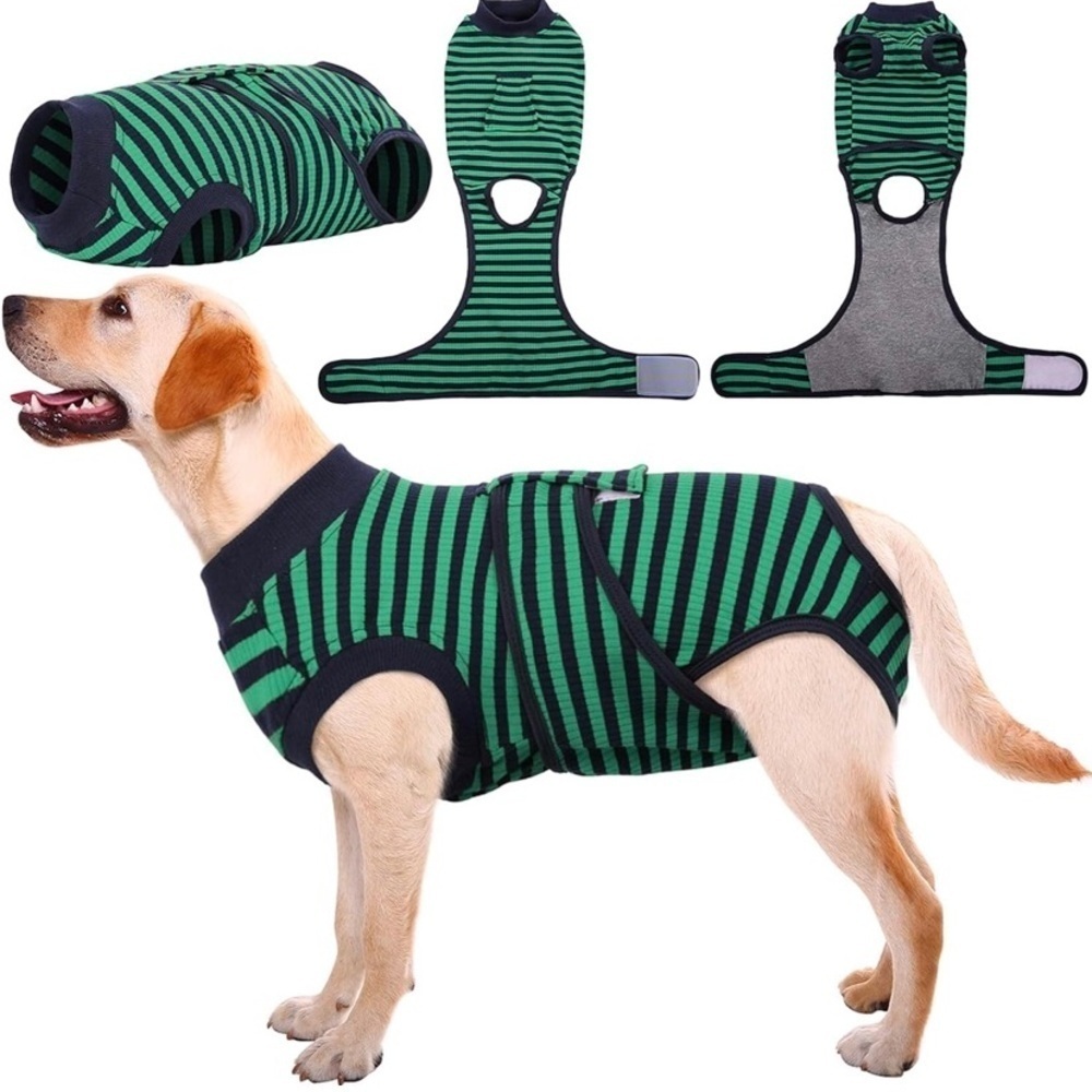 Striped Green and Black Dog recovery suit  (0015) - Picture 7 of 8